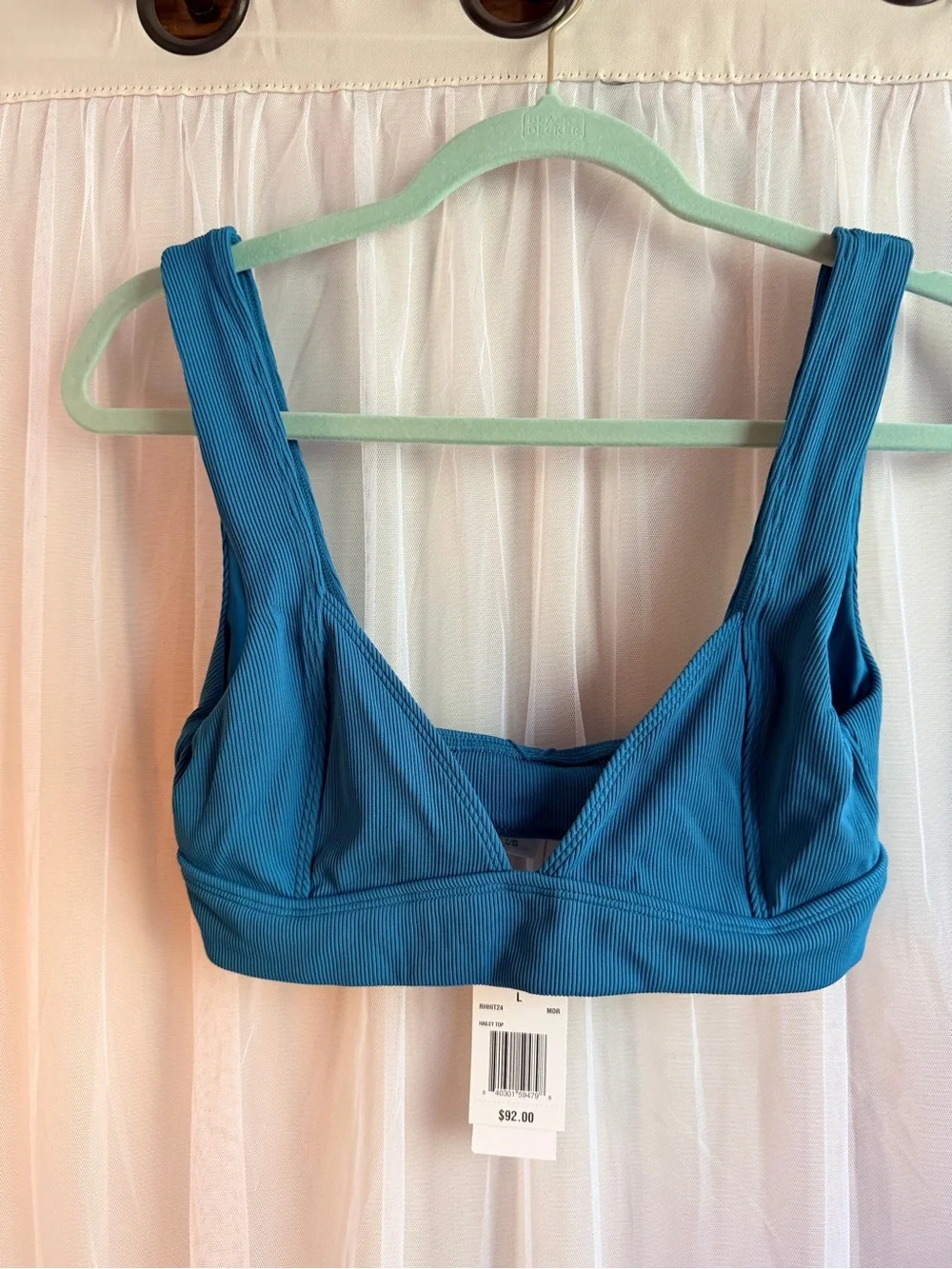l*space Ribbed Bikini Top in Teal Blue NWT Sz large